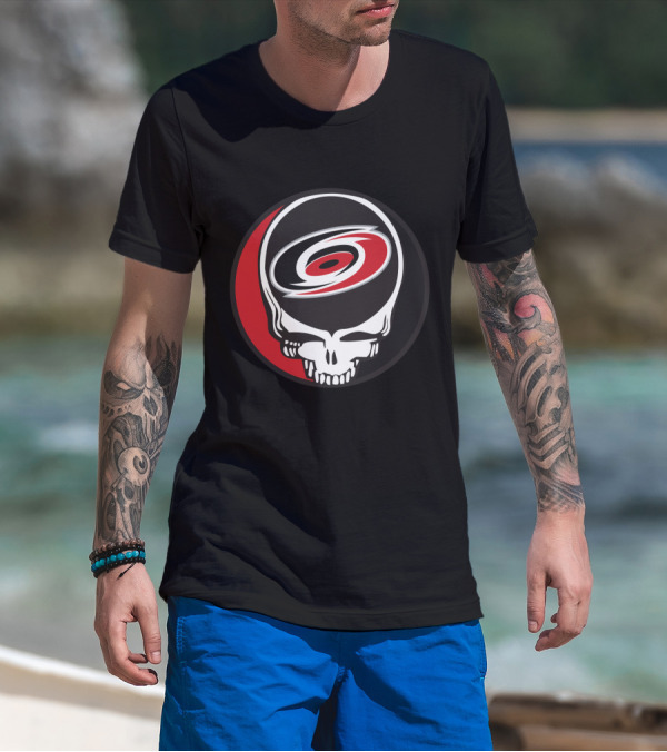 Carolina Hurricanes Fans Grateful Dead Skull Logo Fusion T-Shirt