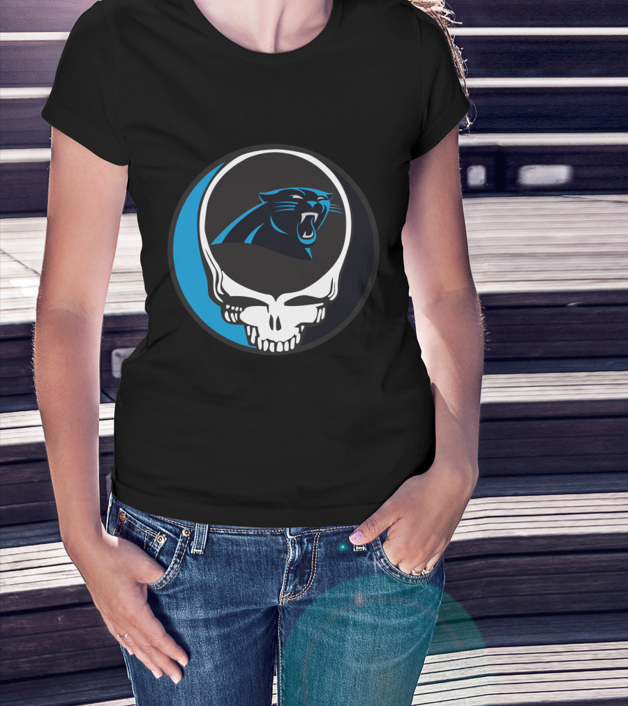 Carolina Panthers Fans Grateful Dead Skull Logo Fusion T-Shirt