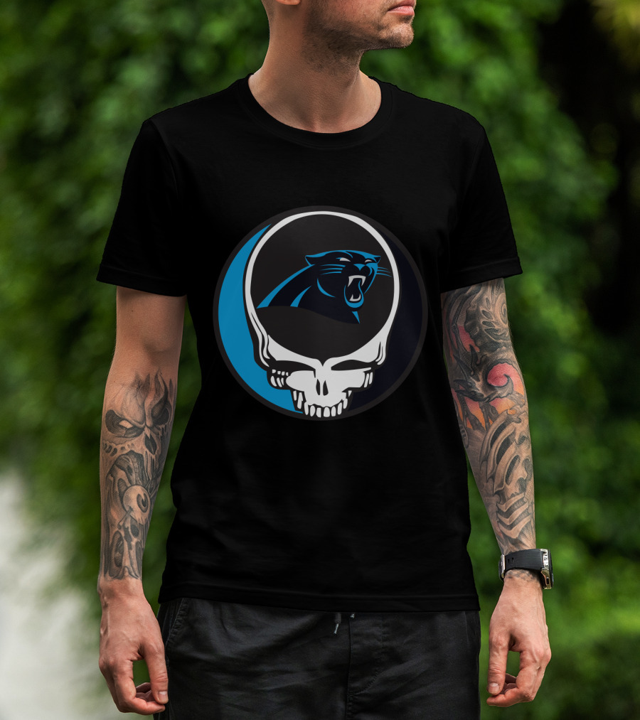 Carolina Panthers Fans Grateful Dead Skull Logo Fusion T-Shirt