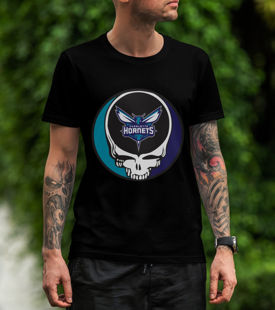 Grateful Dead Charlotte Hornets Skull Logo Combination T-Shirt