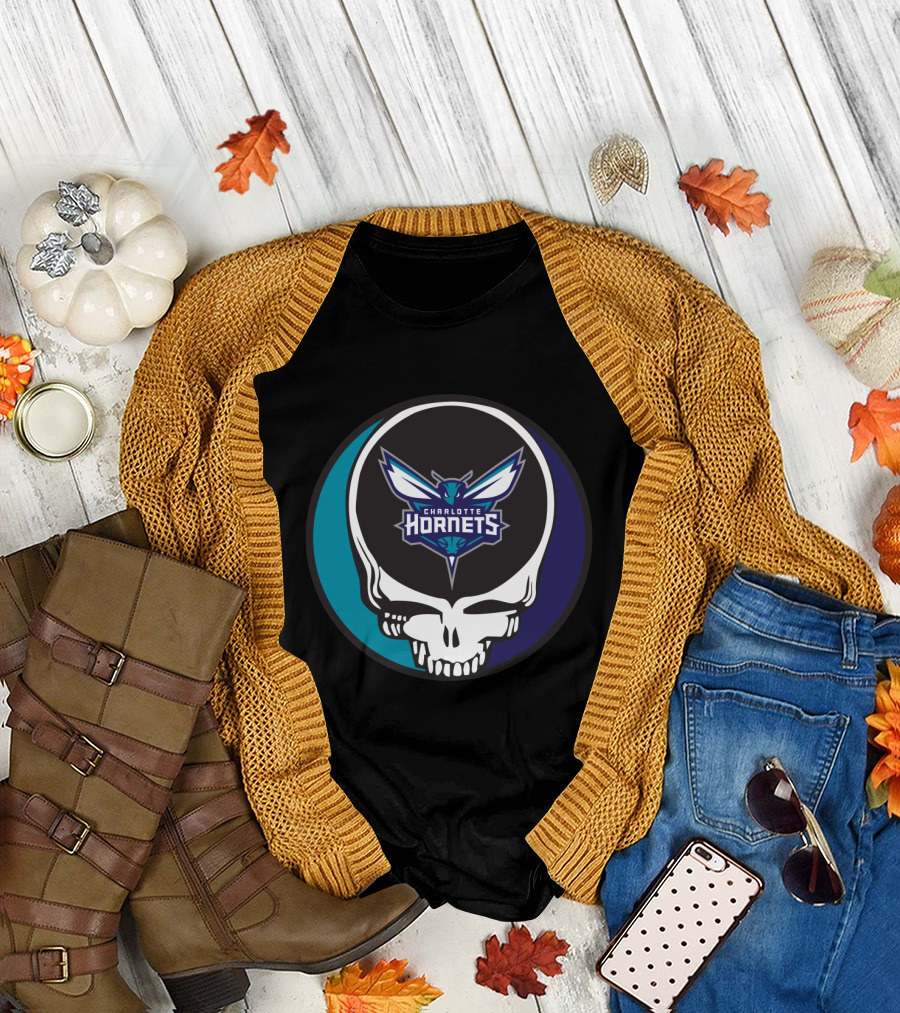 Grateful Dead Charlotte Hornets Skull Logo Combination T-Shirt