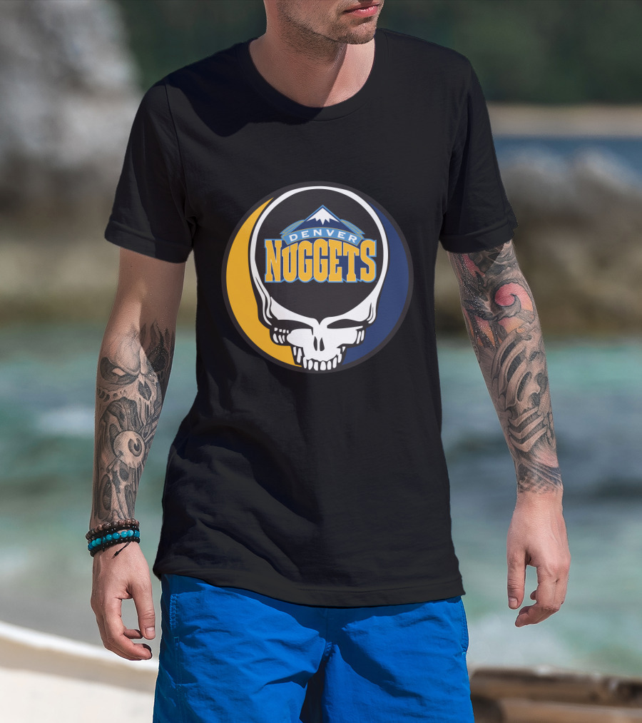 Denver Nuggets Grateful Dead Skull Logo With Mountain Symbol T-Shirt