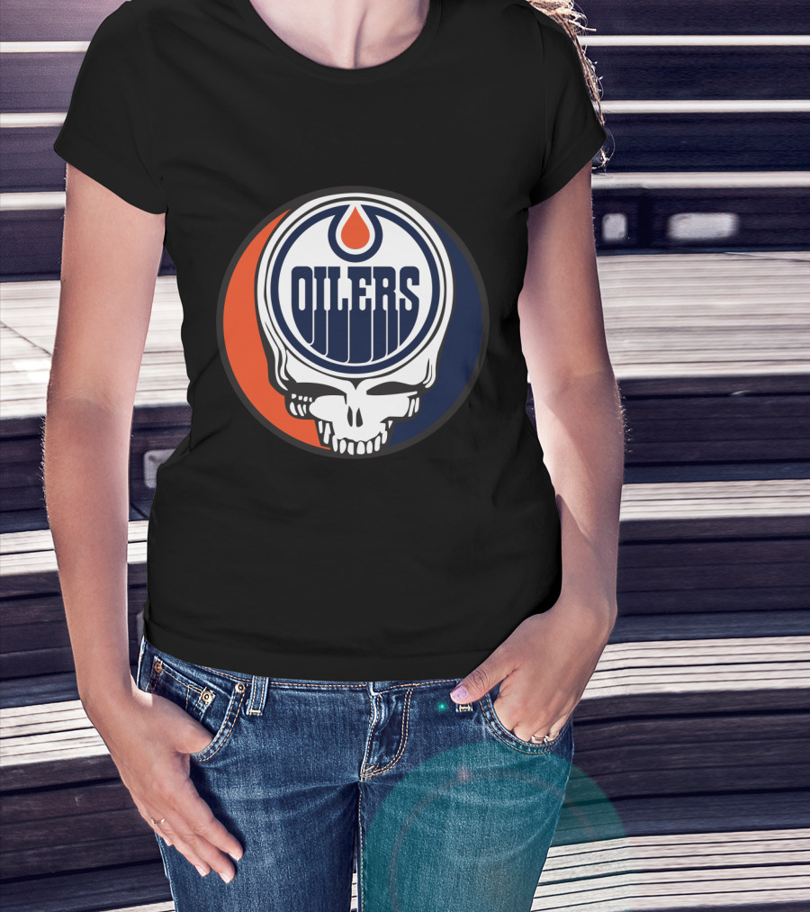 Grateful Dead Skull With Edmonton Oilers Logo And Colors For Fans T-Shirt