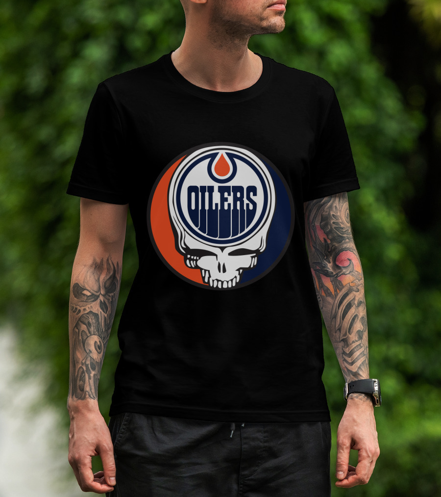 Grateful Dead Skull With Edmonton Oilers Logo And Colors For Fans T-Shirt