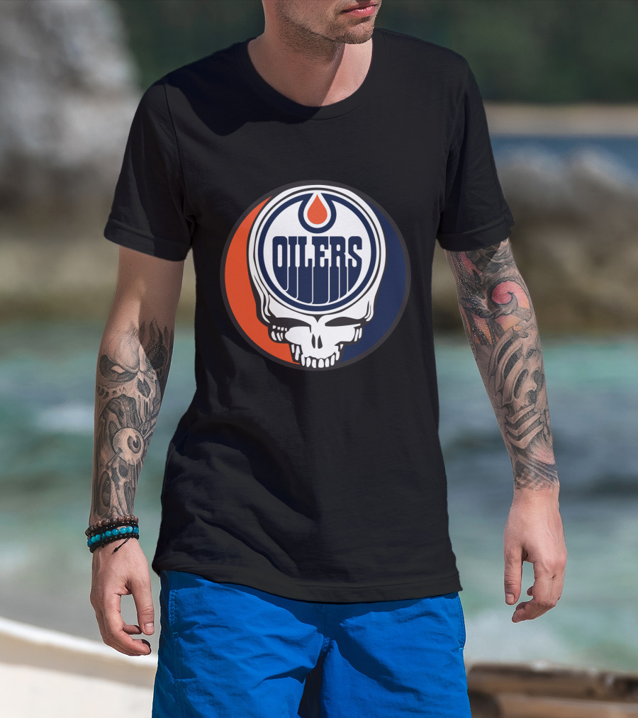Grateful Dead Skull With Edmonton Oilers Logo And Colors For Fans T-Shirt
