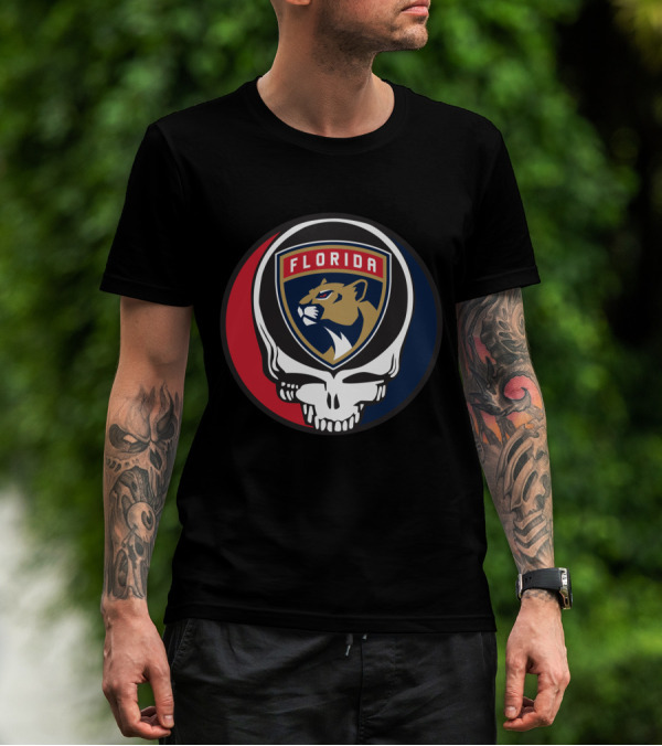 Grateful Dead Skull With Florida Panthers Logo For Fans T-Shirt