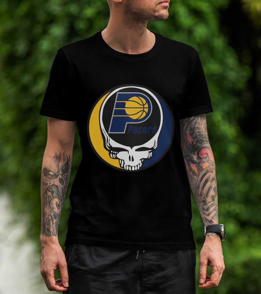 Grateful Dead Skull Logo Meets Indiana Pacers Basketball Fans T-Shirt