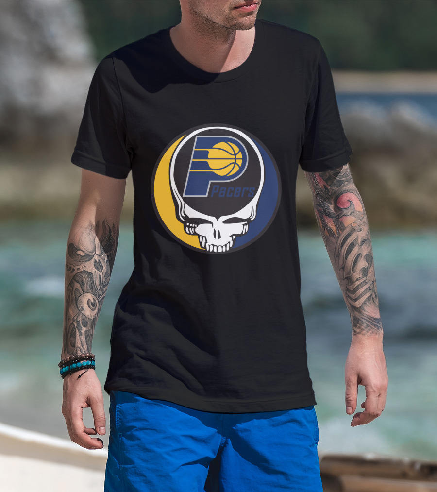 Grateful Dead Skull Logo Meets Indiana Pacers Basketball Fans T-Shirt