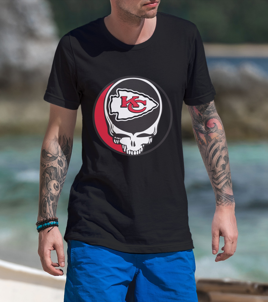 Kansas City Chiefs Skull Logo Fusion With Grateful Dead T-Shirt