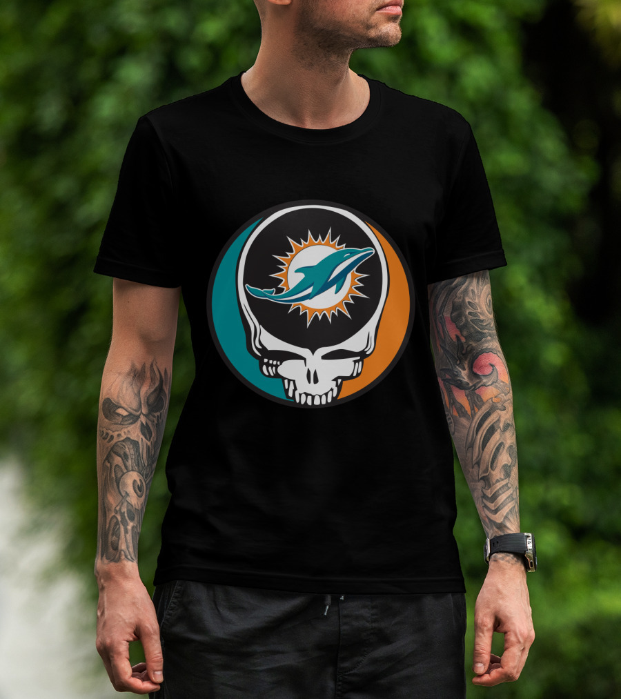 Grateful Dead Skull With Miami Dolphins Logo Fusion For Fans T-Shirt