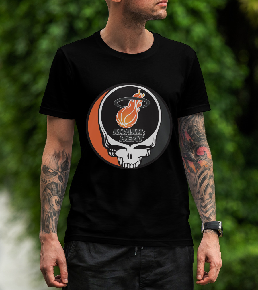 Miami Heat Flaming Basketball Skull Grateful Dead Style T-Shirt
