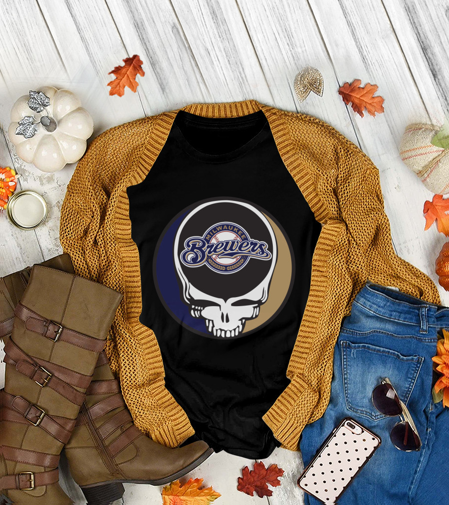 Milwaukee Brewers Grateful Dead Skull T-Shirt