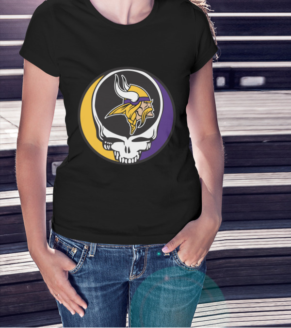 Grateful Dead Skull With Minnesota Vikings Logo Combination T-Shirt