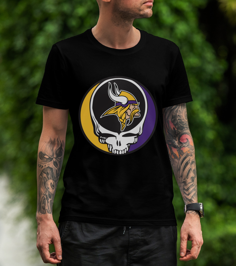 Grateful Dead Skull With Minnesota Vikings Logo Combination T-Shirt