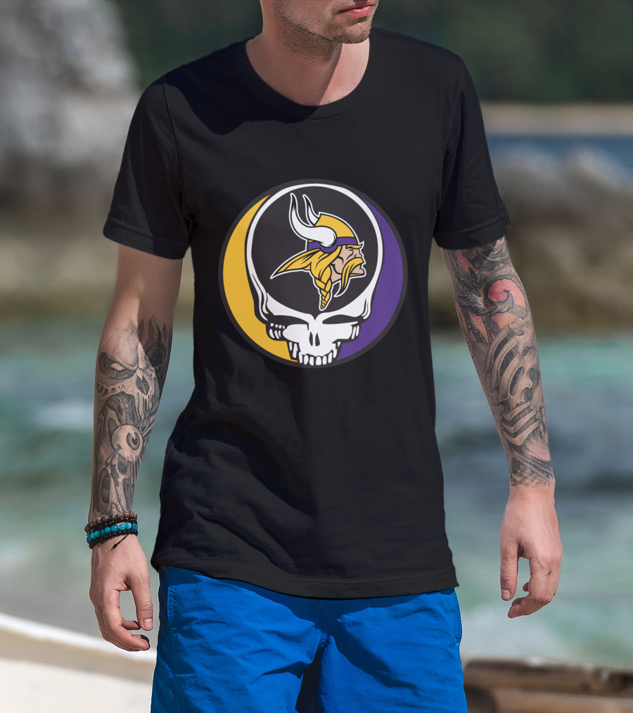 Grateful Dead Skull With Minnesota Vikings Logo Combination T-Shirt