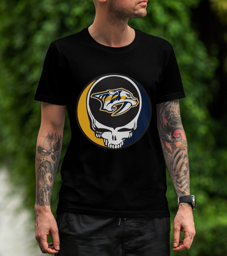 Nashville Predators Logo With Grateful Dead Skull Design For Fans T-Shirt