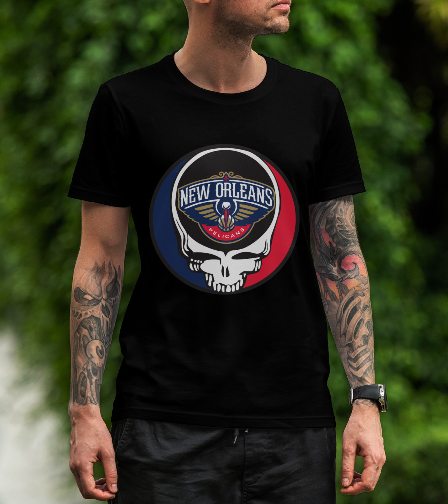 New Orleans Pelicans Basketball Skull Grateful Dead Fans T-Shirt