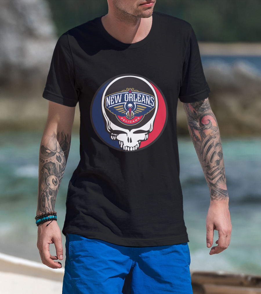 New Orleans Pelicans Basketball Skull Grateful Dead Fans T-Shirt