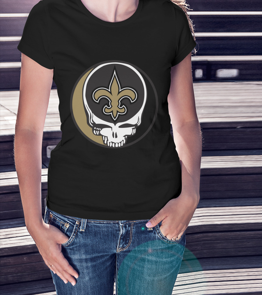Grateful Dead Skull Logo Meets New Orleans Saints Fleur-De-Lis T-Shirt