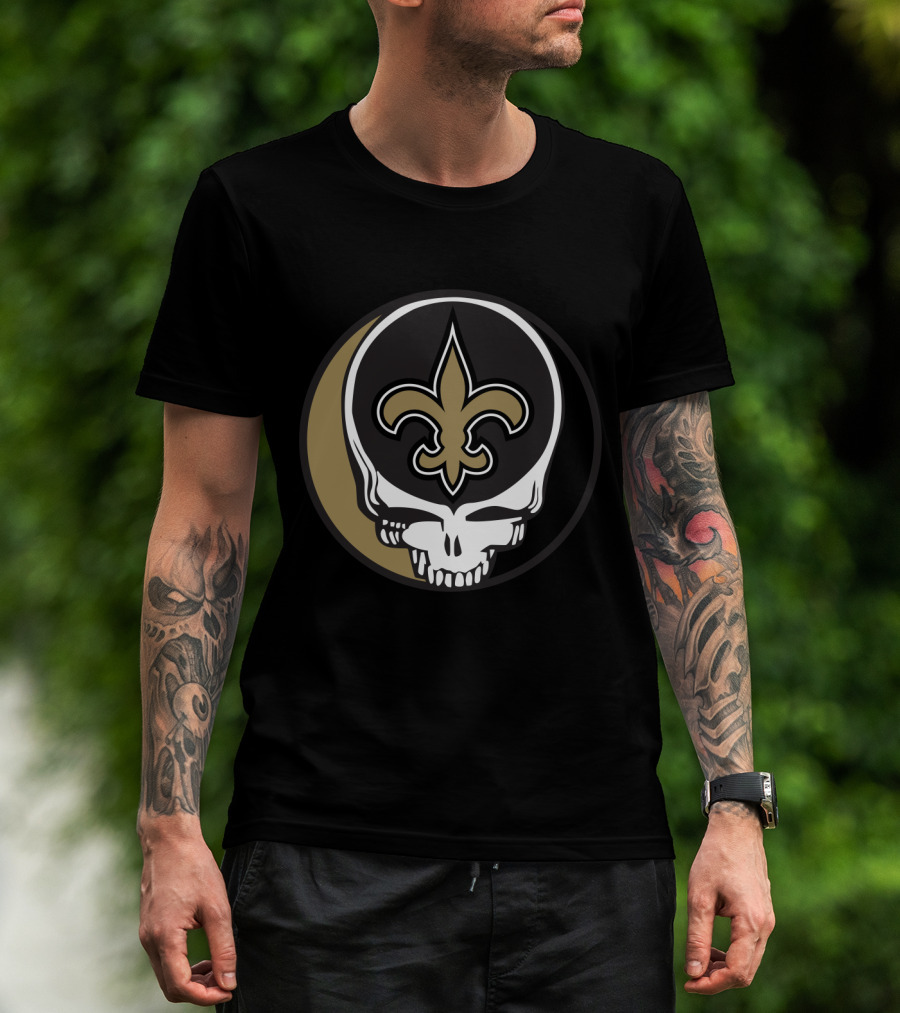 Grateful Dead Skull Logo Meets New Orleans Saints Fleur-De-Lis T-Shirt