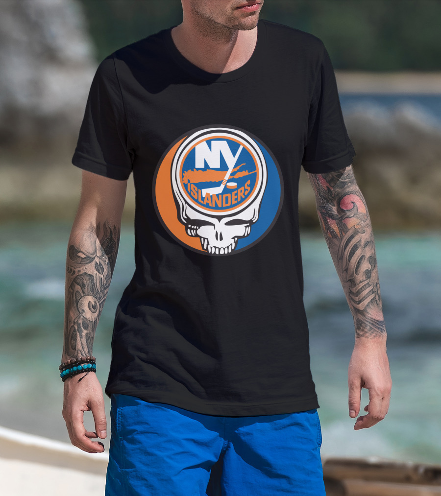 New York Islanders Grateful Dead Skull Logo Mashup T-Shirt