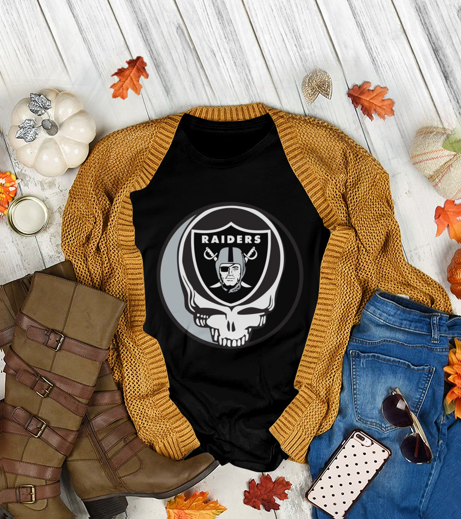 Grateful Dead Raiders Skull Logo For Oakland Raiders Fans T-Shirt