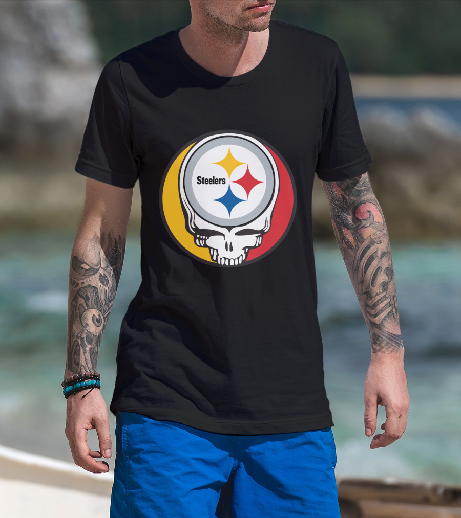 Steelers Logo In Grateful Dead Skull Mashup For Pittsburgh Fans T-Shirt