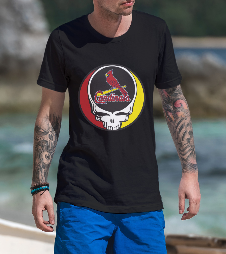 Grateful Dead Skull Design With St. Louis Cardinals Logo For Fans T-Shirt