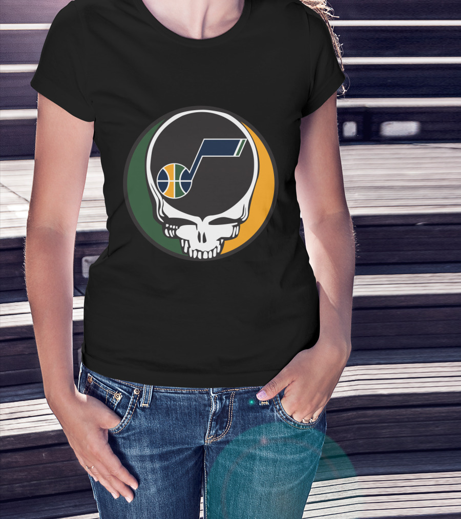 Grateful Dead Skull With Utah Jazz Basketball Logo And Colors T-Shirt