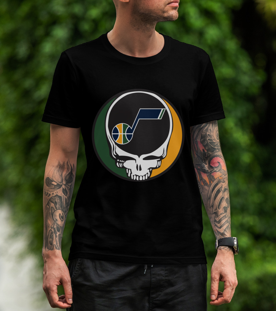 Grateful Dead Skull With Utah Jazz Basketball Logo And Colors T-Shirt