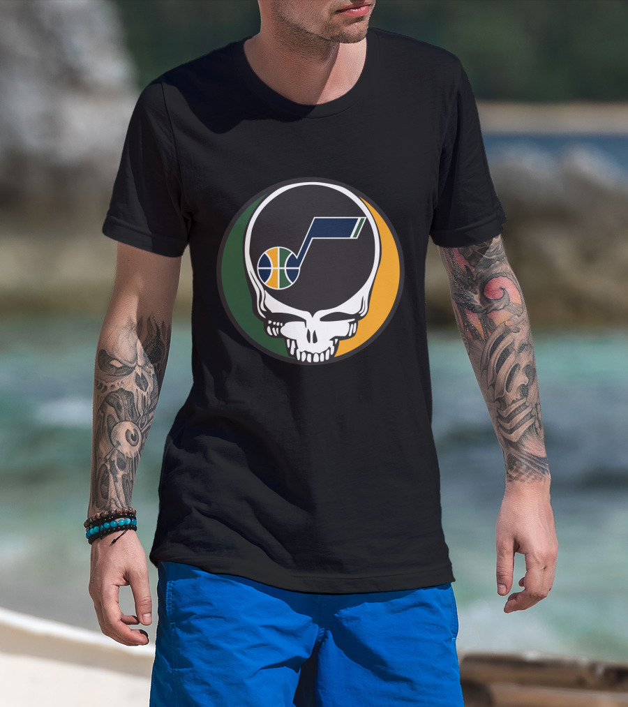 Grateful Dead Skull With Utah Jazz Basketball Logo And Colors T-Shirt