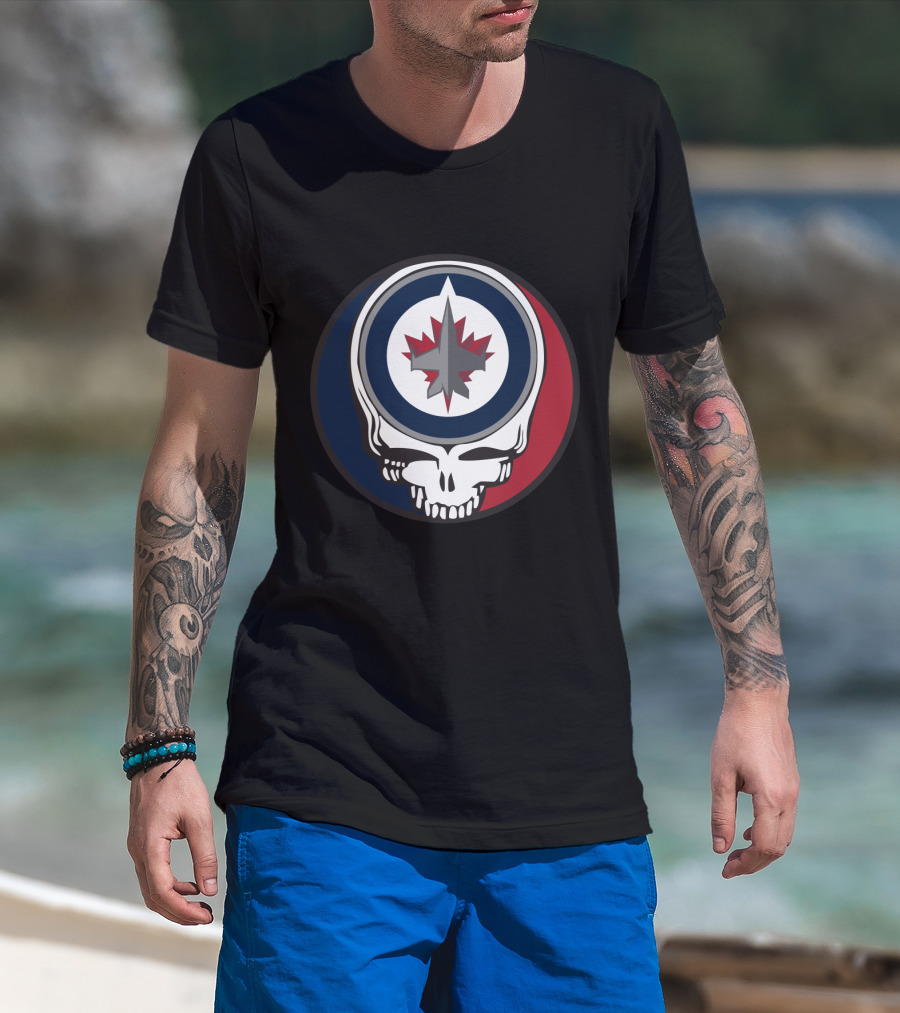 Grateful Dead Skull With Winnipeg Jets Logo For Fans T-Shirt