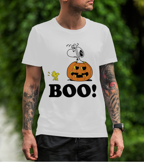Peanuts Halloween Snoopy And Woodstock In Pumpkin BOO T-Shirt