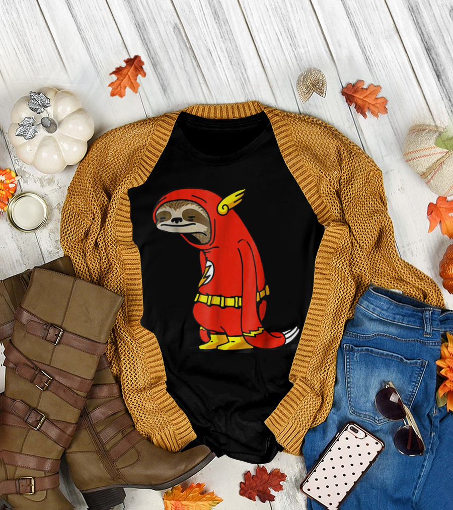 Slow Cartoon Sloth Dressed as Flash Funny Napper Character T-Shirt
