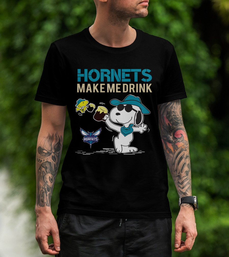 Hornets Make Me Drink Charlotte Hornets Snoopy Peanuts T-Shirt