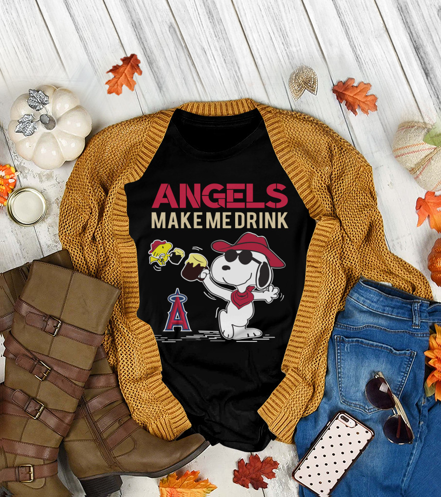 Snoopy Angels Make Me Drink Los Angeles Baseball Fans T-Shirt
