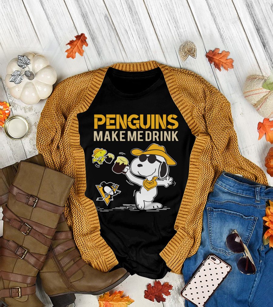 Snoopy Penguins Make Me Drink Pittsburgh Penguins Hockey Fans T-Shirt