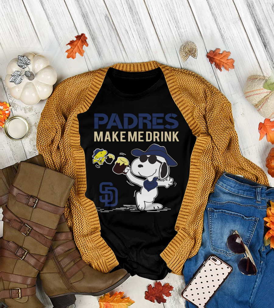 Snoopy Padres Make Me Drink San Diego Fans Peanuts Baseball Brew Fun T-Shirt