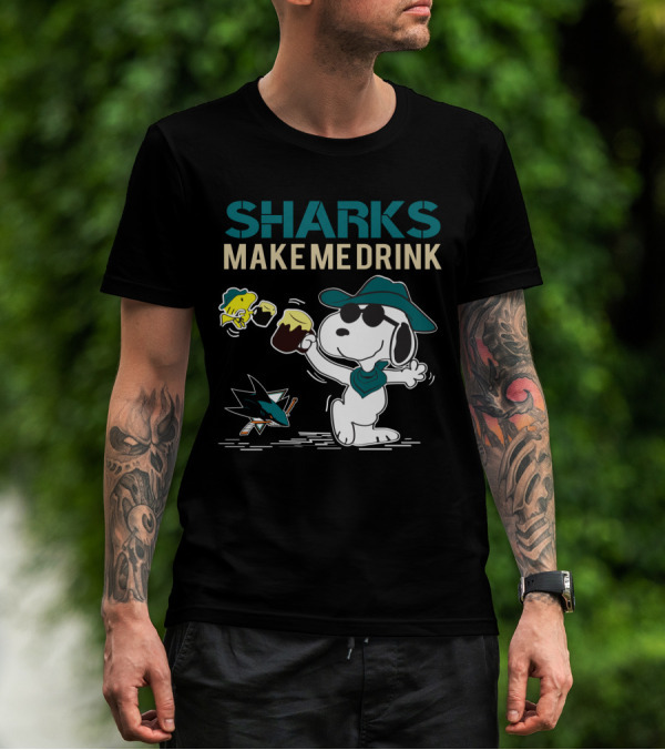 Snoopy Sharks Make Me Drink San Jose Sharks Fans T-Shirt