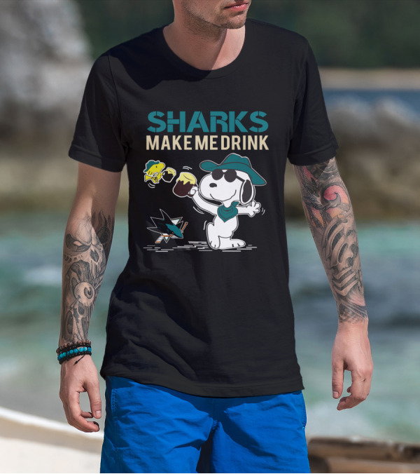 Snoopy Sharks Make Me Drink San Jose Sharks Fans T-Shirt
