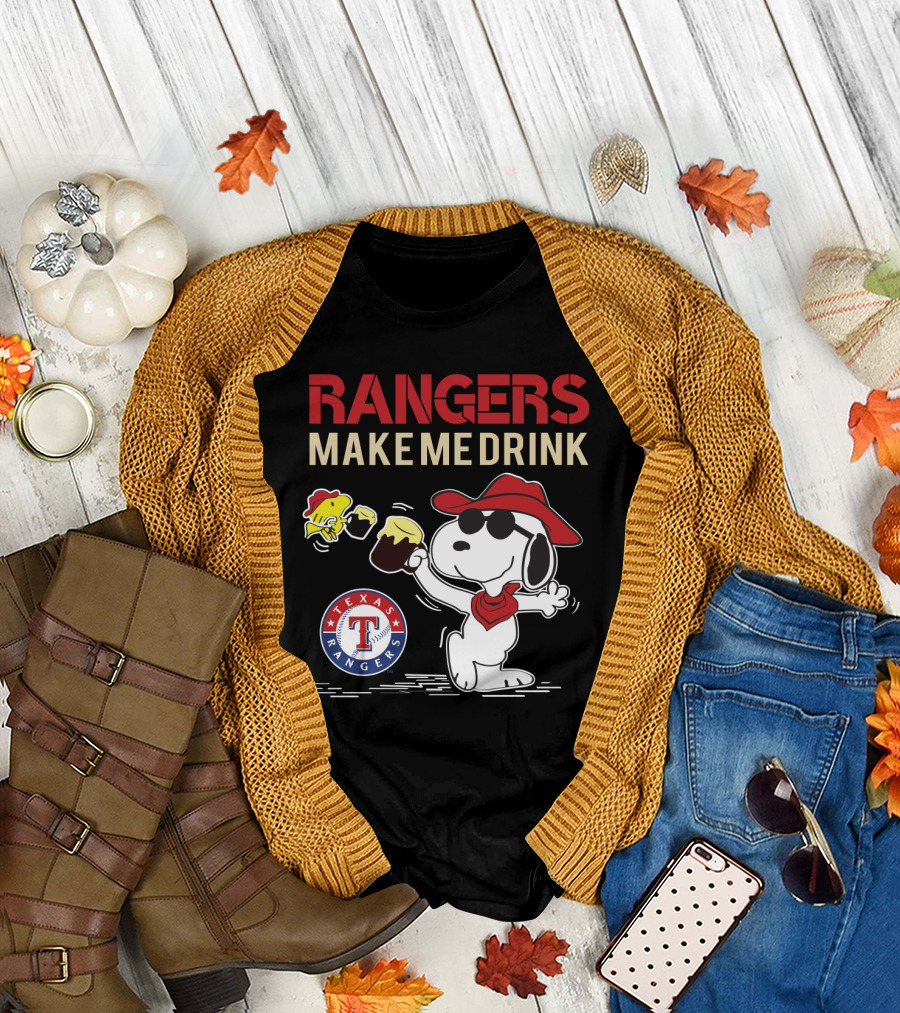 Texas Rangers Snoopy Makes Me Drink T-Shirt