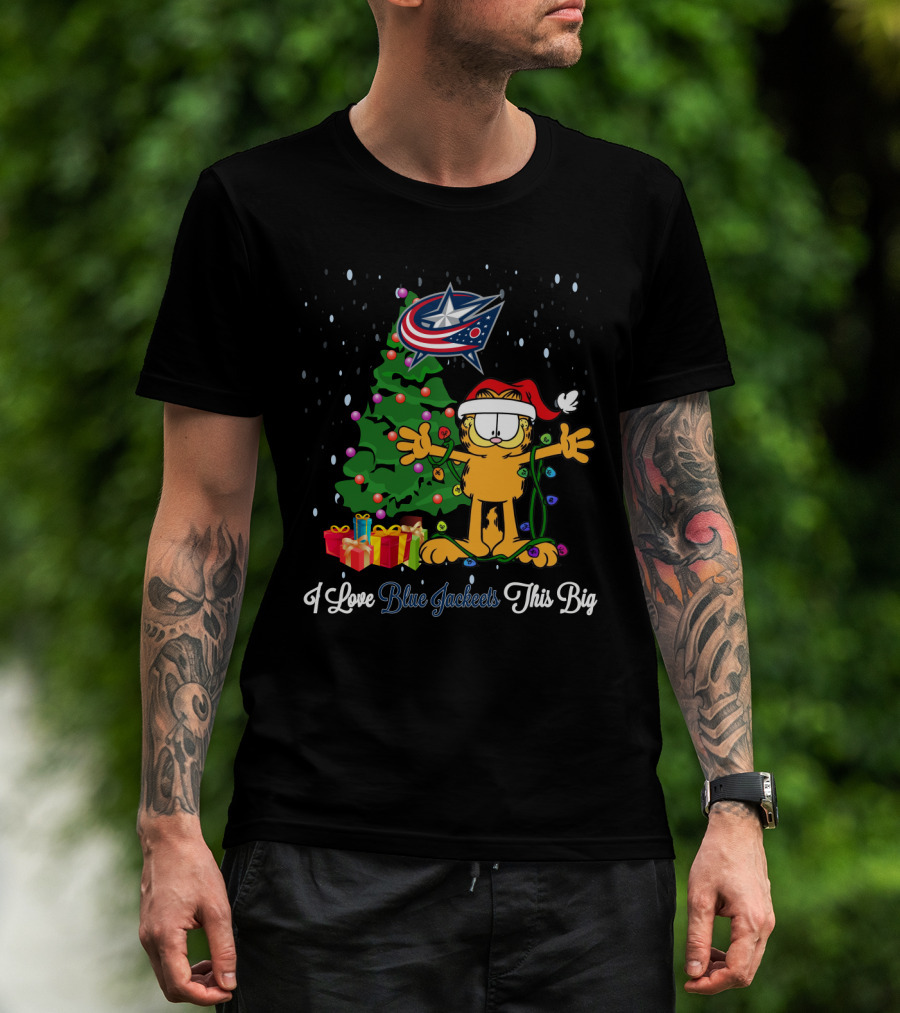 I Love Columbus Blue Jackets This Big Christmas Edition With Cartoon Cat And Tree T-Shirt