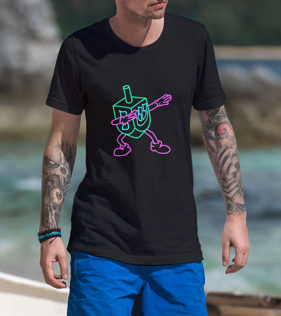 Neon Dabbing Dreidel With Hebrew Letters T-Shirt