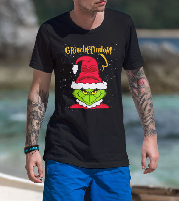 Grinche FFindor Grinch Santa Hat Snowflakes Christmas T-Shirt