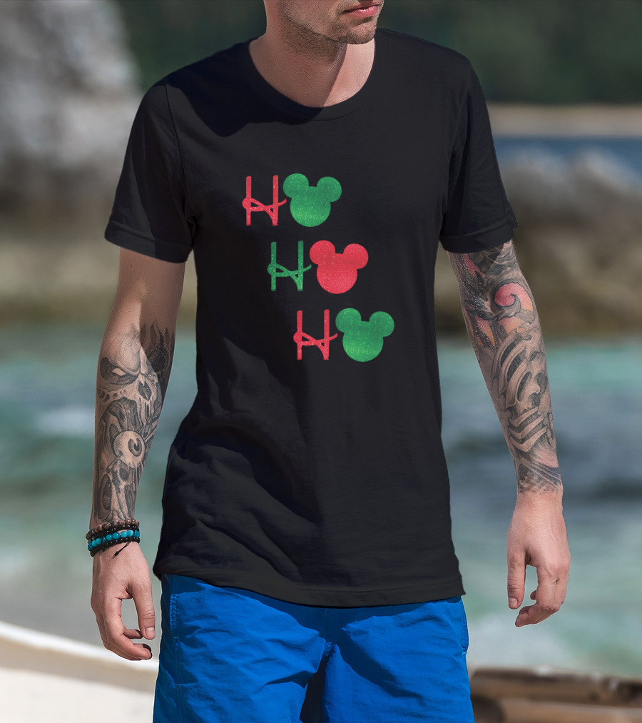 Ho Ho Ho Disney Mickey Mouse Ears Christmas Colors T-Shirt