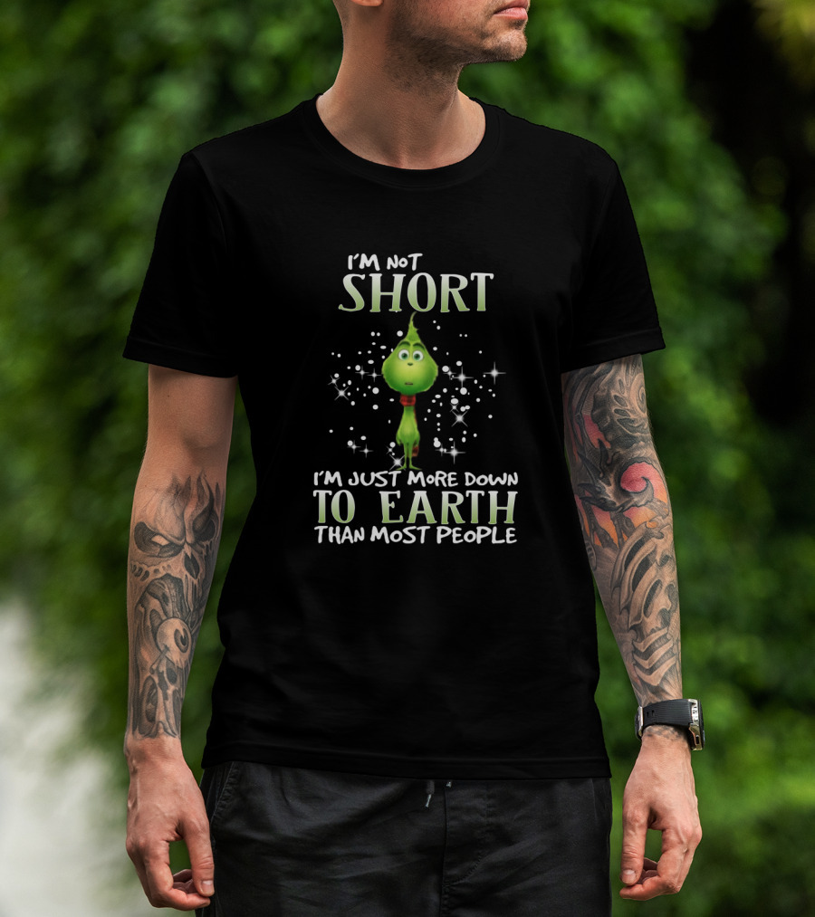 I'm Not Short I'm Just More Down To Earth Than Most People Green Character With Sparkles T-Shirt