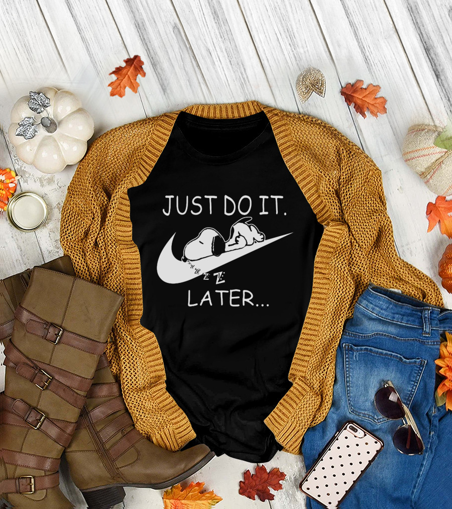 Just Do It Later Snoopy Sleeping on Swoosh Cartoon T-Shirt