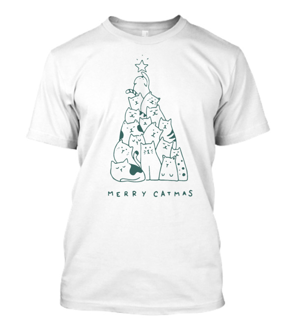 Merry Catmas Cat Christmas Tree Star Topper T-Shirt