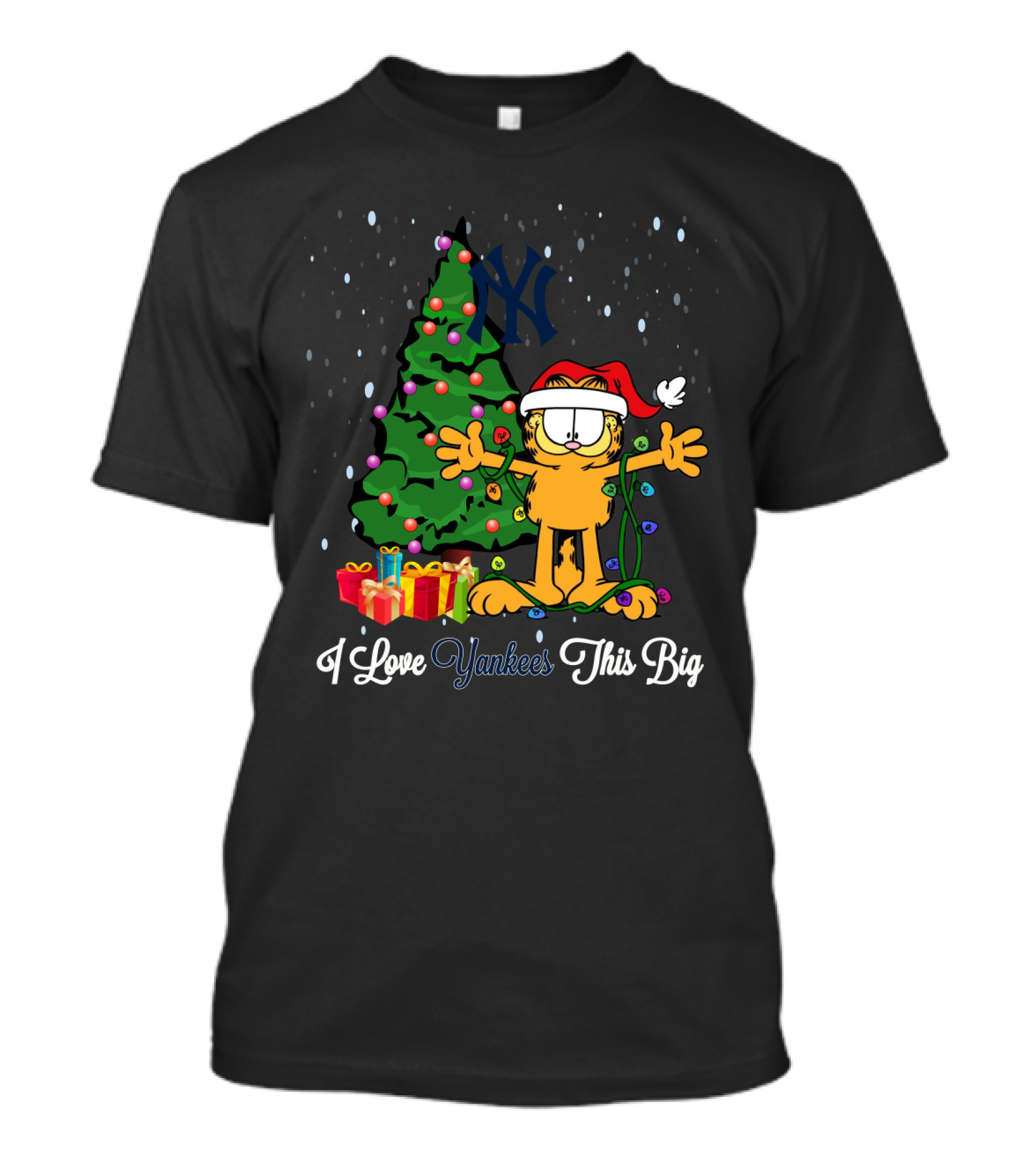 I Love Yankees This Big Christmas Garfield Santa Holiday T-Shirt