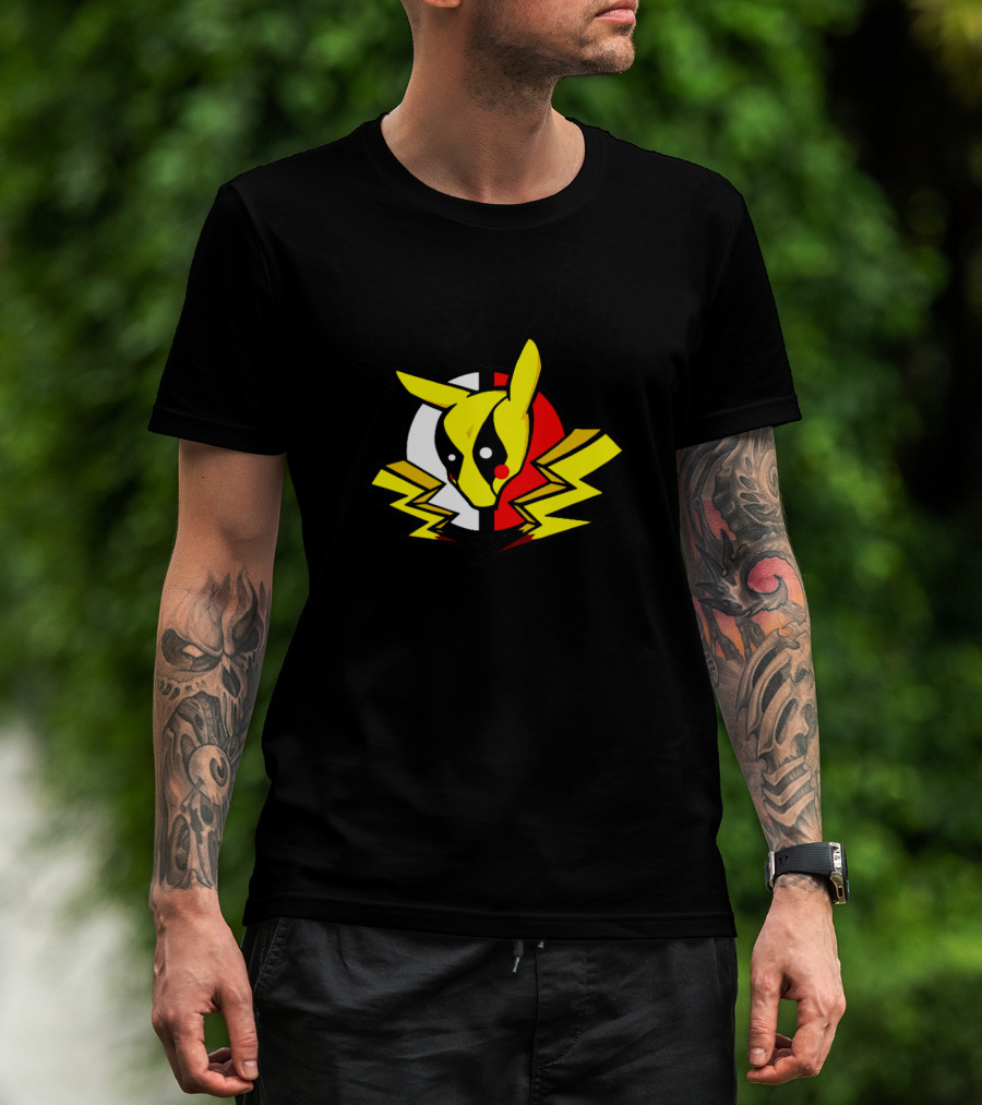 Pikachu Deadpool Crossover Icon On Black T-Shirt